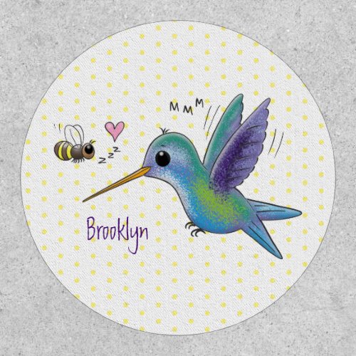 Cute bee hummingbird cartoon illustration patch