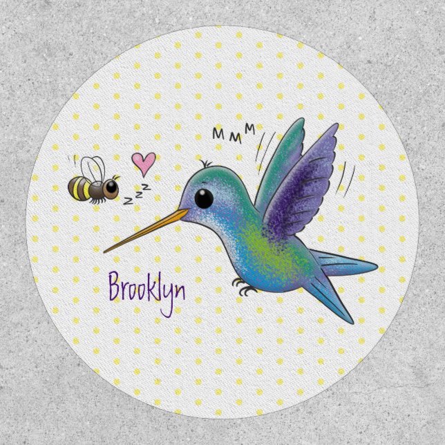 Cute bee hummingbird cartoon illustration patch (Front)