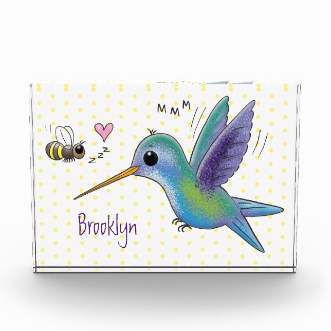 Cute bee hummingbird cartoon illustration photo block (Front)
