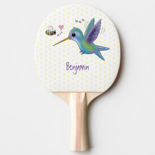 Cute bee hummingbird cartoon illustration ping pong paddle