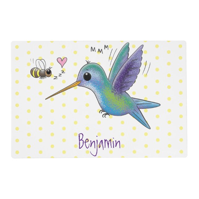 Cute bee hummingbird cartoon illustration placemat (Front)