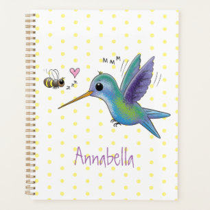 Cute bee hummingbird cartoon illustration planner
