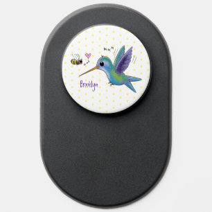 Cute bee hummingbird cartoon illustration PopSocket