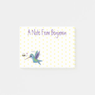 Cute bee hummingbird cartoon illustration post-it notes