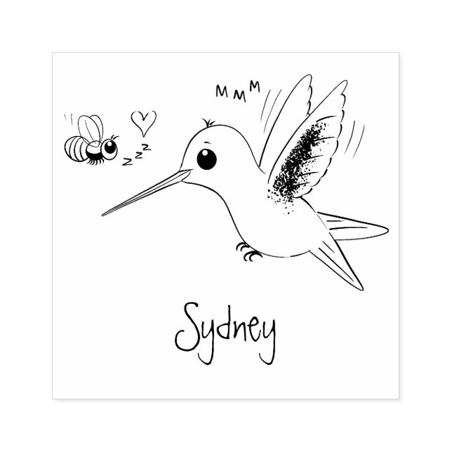Cute bee hummingbird cartoon illustration rubber stamp (Imprint)