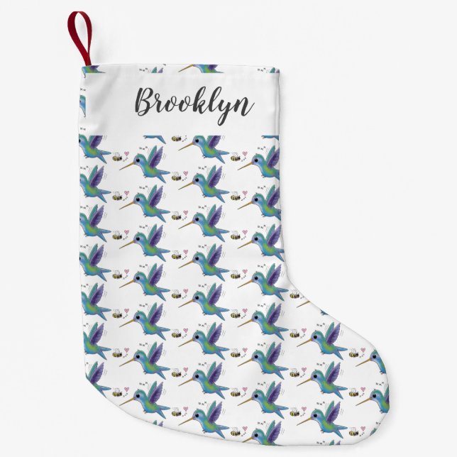 Cute bee hummingbird cartoon illustration small christmas stocking (Front)