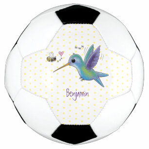 Cute bee hummingbird cartoon illustration soccer ball