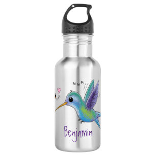 Cute bee hummingbird cartoon illustration stainless steel water bottle