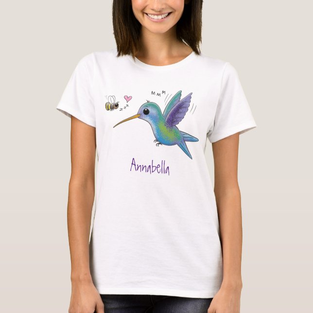 Cute bee hummingbird cartoon illustration T-Shirt (Front)