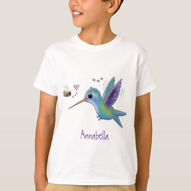 Cute bee hummingbird cartoon illustration T-Shirt (Front)