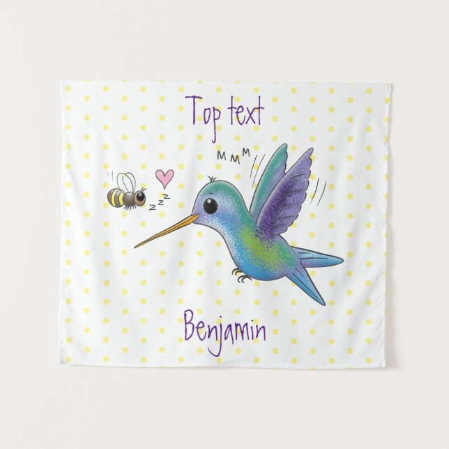 Cute bee hummingbird cartoon illustration  tapestry (Front (Horizontal))