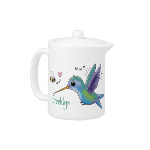 Cute bee hummingbird cartoon illustration teapot