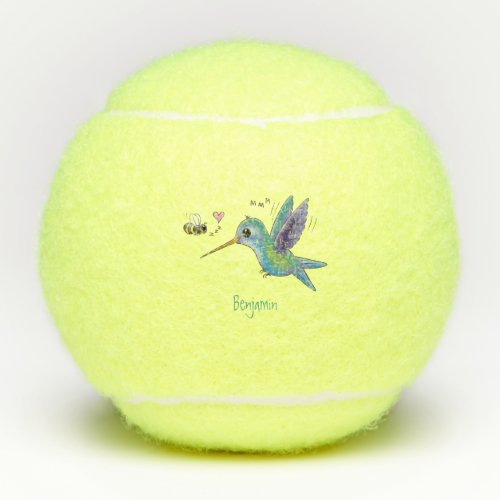 Cute bee hummingbird cartoon illustration tennis balls