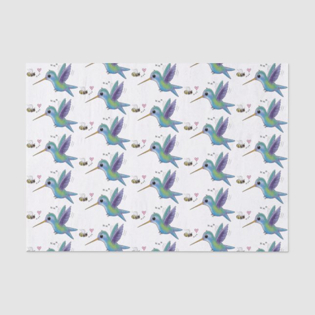Cute bee hummingbird cartoon illustration tissue paper (Front)