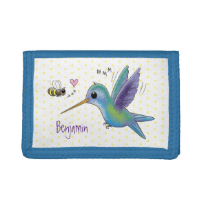 Cute bee hummingbird cartoon illustration tri-fold wallet
