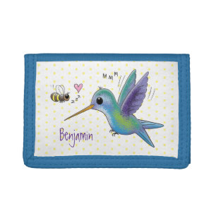 Cute bee hummingbird cartoon illustration tri-fold wallet