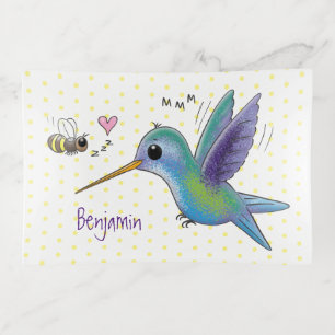 Cute bee hummingbird cartoon illustration trinket tray