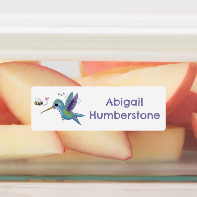 Cute bee hummingbird cartoon personalized labels (Affixed)