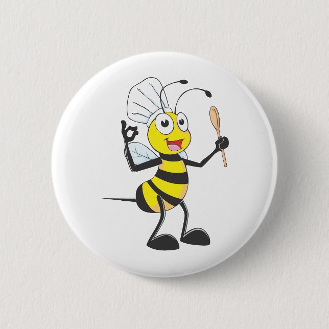 Cute Bee in Chef Outfit Delicious Button (Front)