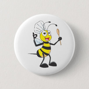 Cute Bee in Chef Outfit Delicious Button