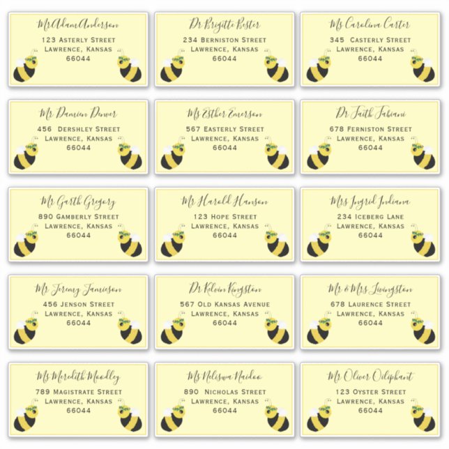 Cute Bee Individual Shipping Address Baby Shower Sticker (Front)