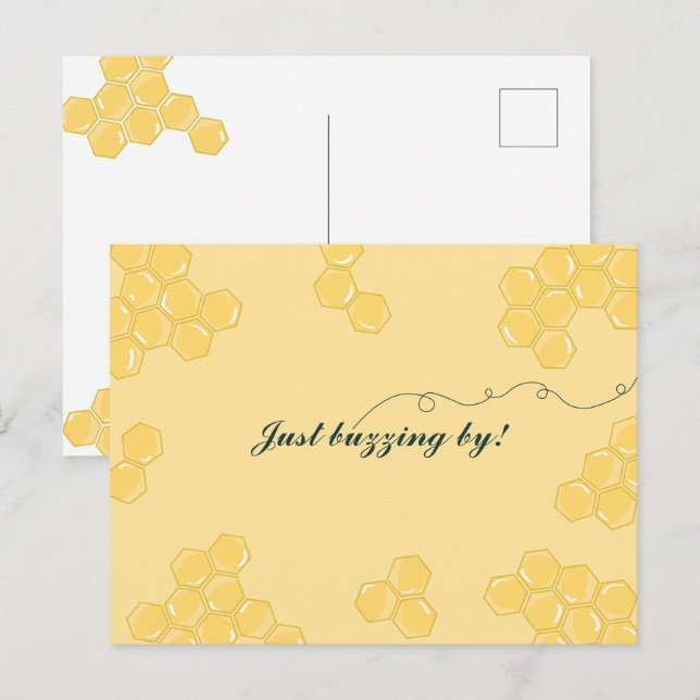 Cute Bee ‘Just Buzzing By!’ Honeycomb Postcard (Front/Back)