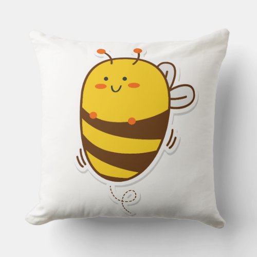 Cute Bee Kawaii Drawing Throw Pillow