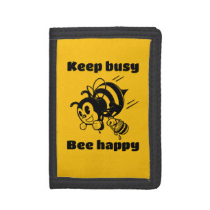 Cute Bee Keep Busy Be Happy Motivational Cartoon Tri-fold Wallet