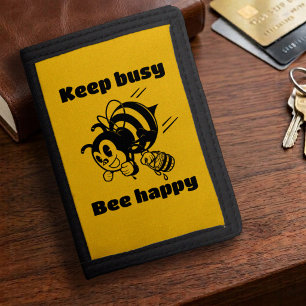 Cute Bee Keep Busy Be Happy Motivational Cartoon Tri-fold Wallet