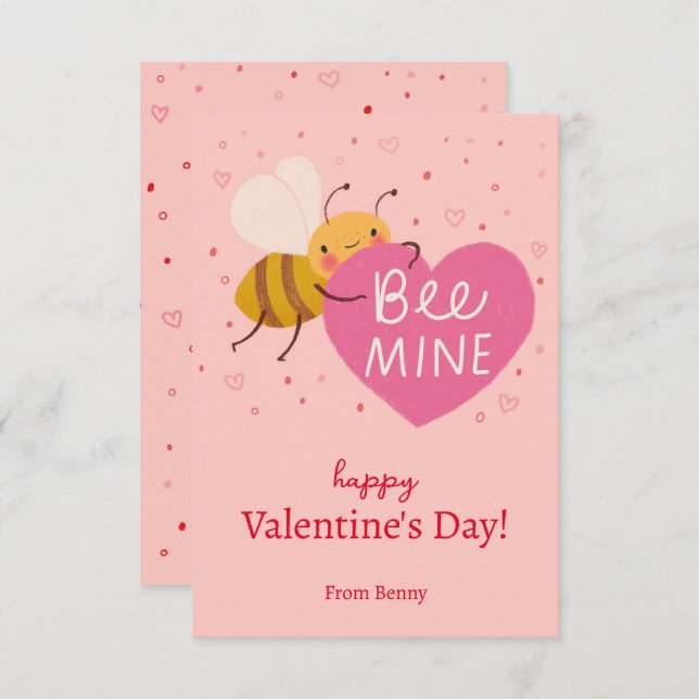 Cute Bee Kids Classroom Valentine Note Card (Front/Back)