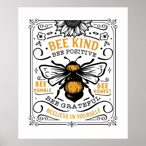 cute bee kind word art  poster