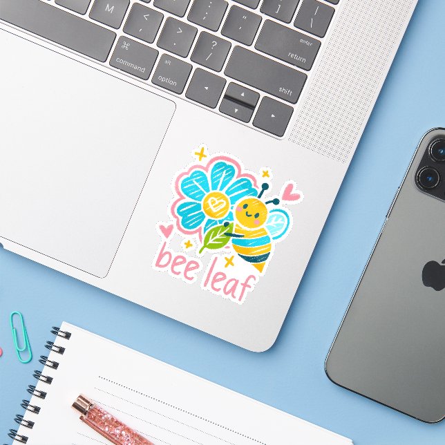 Cute Bee Leaf  Inspirational Floral Teacher Art Sticker (Laptop w/ iPhone)