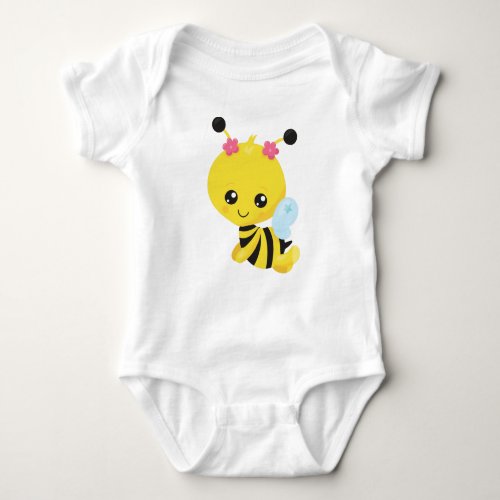 Cute Bee Little Bee Honey Bee Flowers Baby Bodysuit