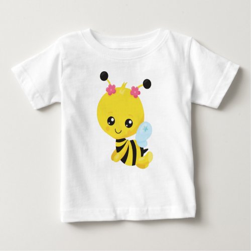 Cute Bee Little Bee Honey Bee Flowers Baby T_Shirt