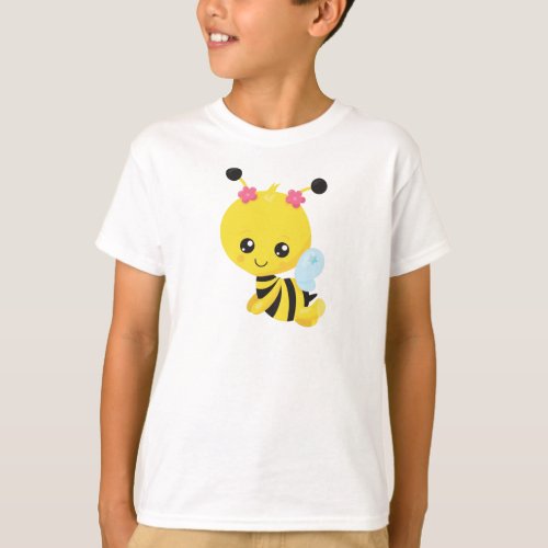 Cute Bee Little Bee Honey Bee Flowers T_Shirt