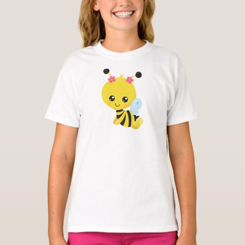 Cute Bee Little Bee Honey Bee Flowers T_Shirt