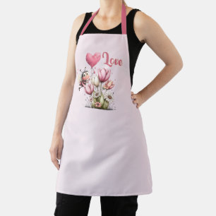 Cute Bee Love Heart Balloon Spring Flowers Apron