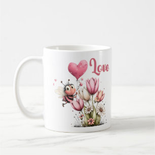 Cute Bee Love Heart & Floral Coffee Mug