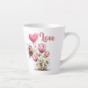 Cute Bee Love Heart & Floral Latte Mug