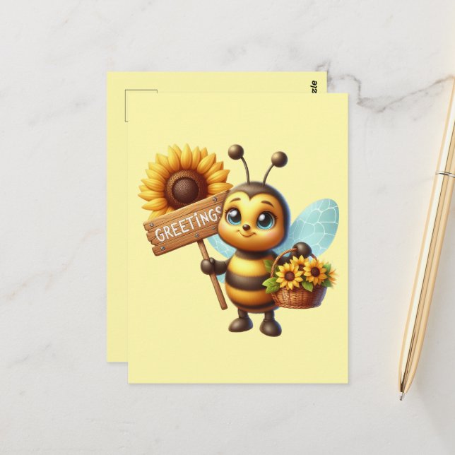 Cute bee lovers greeting  postcard (Front/Back In Situ)