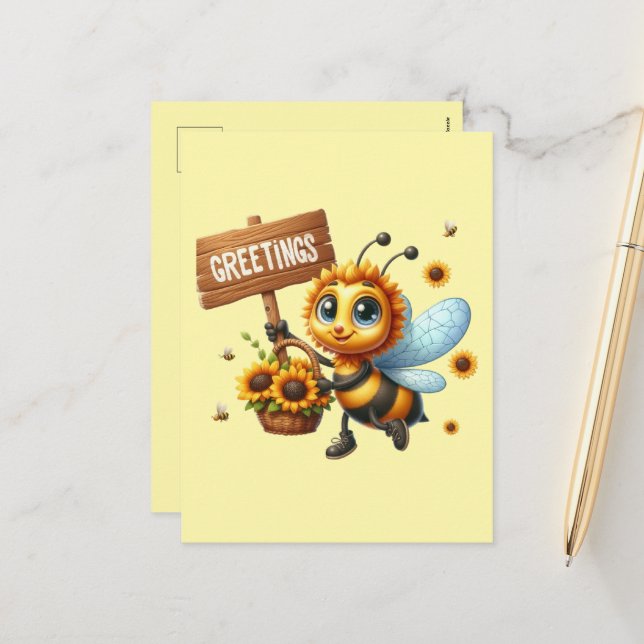 Cute bee lovers greetings  holiday postcard (Front/Back In Situ)