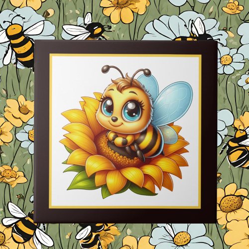 Cute bee lovers insect  ceramic tile