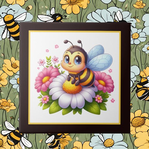 Cute bee lovers insect  ceramic tile