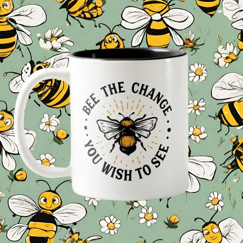 cute bee lovers inspirational add monogram Two_Tone coffee mug