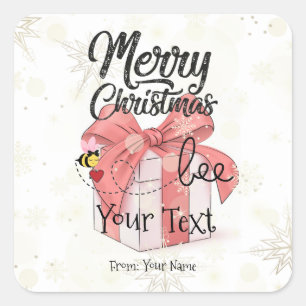 Cute Bee Merry Christmas Custom  Square Sticker