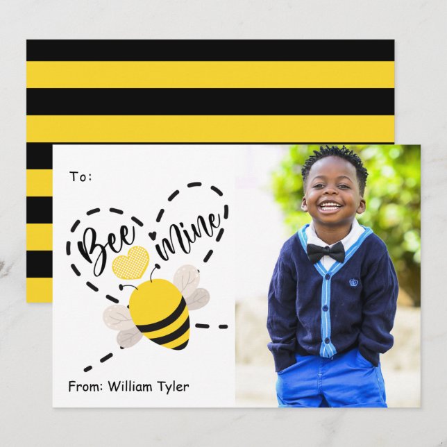 Cute Bee Mine Classroom Photo Valentines Day Holiday Card (Front/Back)