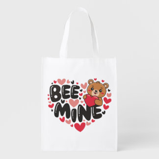 Cute Bee Mine Teddy Bear Valentine's Day Grocery Bag