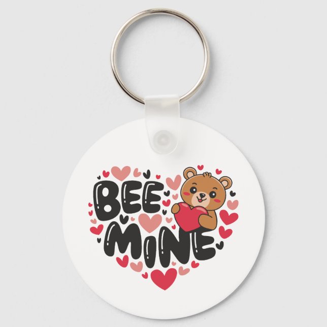 Cute Bee Mine Teddy Bear Valentine's Day Keychain (Back)