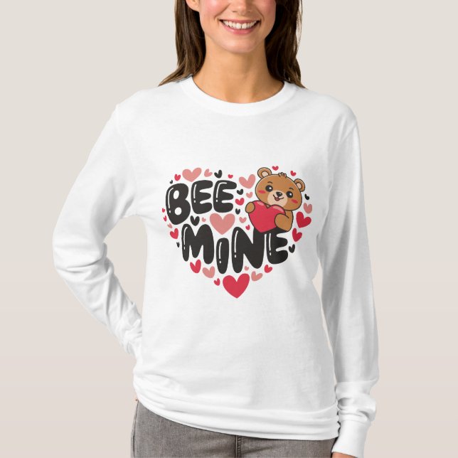 Cute Bee Mine Teddy Bear Valentine's Day T-Shirt (Front)