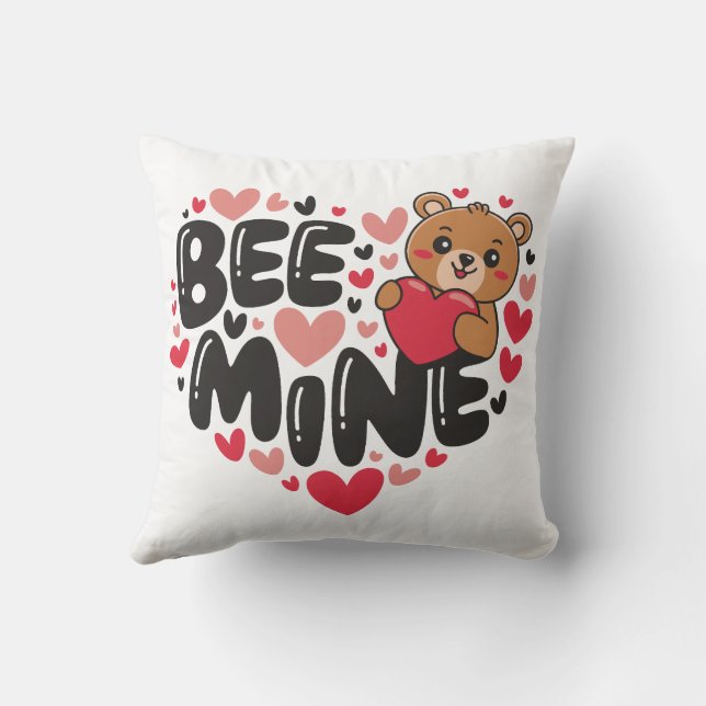 Cute Bee Mine Teddy Bear Valentine's Day Throw Pillow (Back)